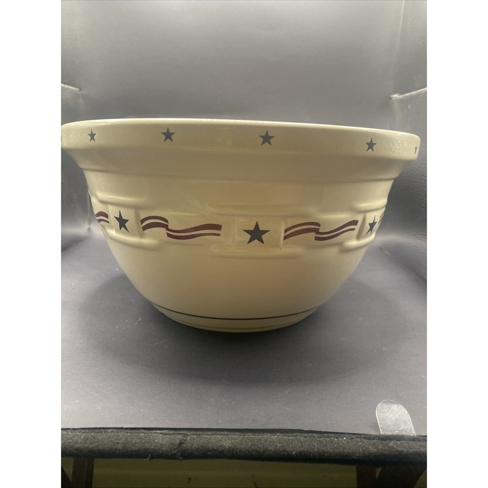 Longaberger Pottery All American Mixing Bowl Large 10in Stars Stripes Americana